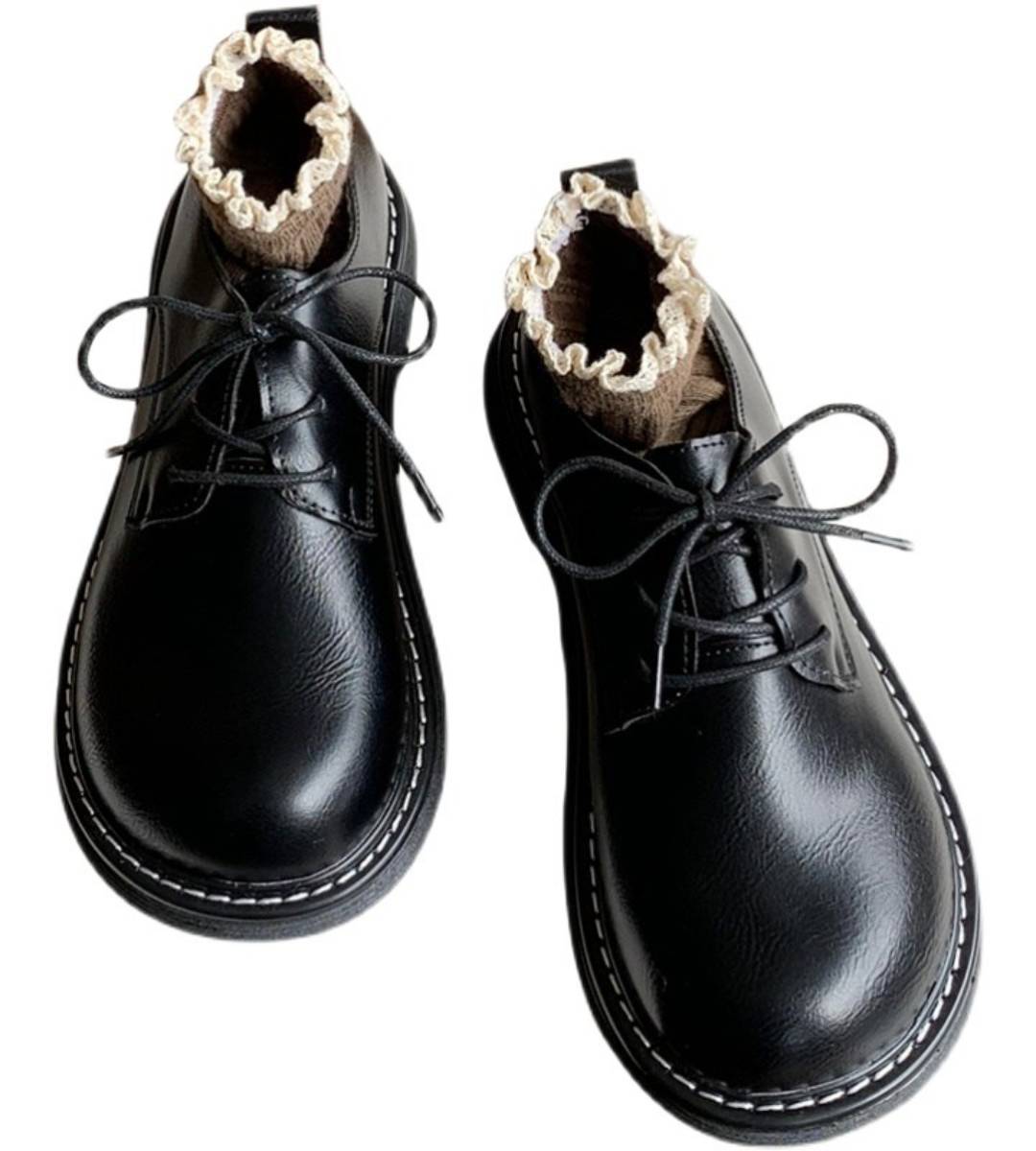 Spring Flat Leather Shoes Retro JK Style for Students