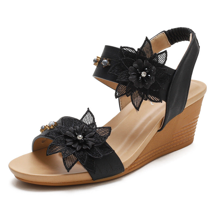Bohemia Roman Shoes with Mid-High Wedge Sandals for Women Comfortable Mom Shoes