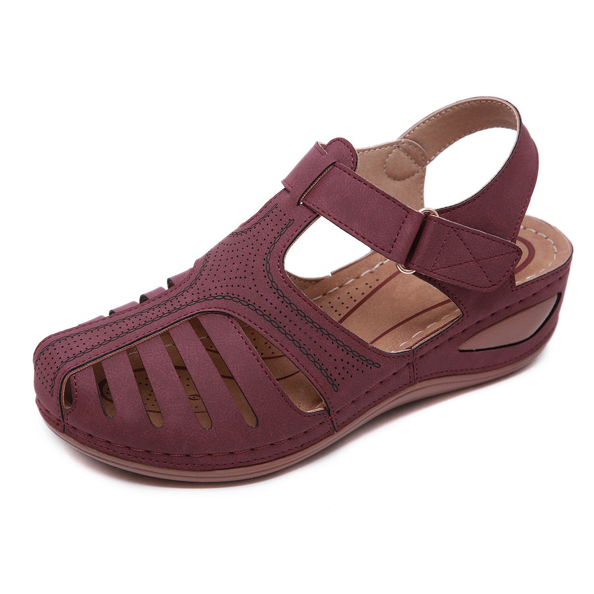 Retro Sandals Women's Stitching Adhesive Wedge Closed Toe Sandals