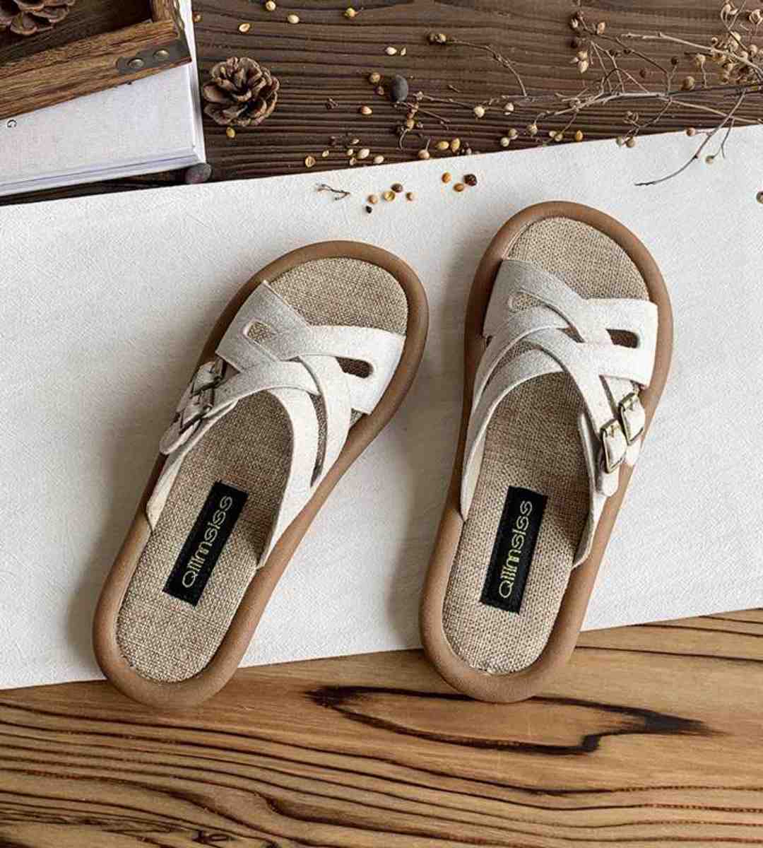 Summer Slide Soft Sole Linen Casual Cross Strap Sandals