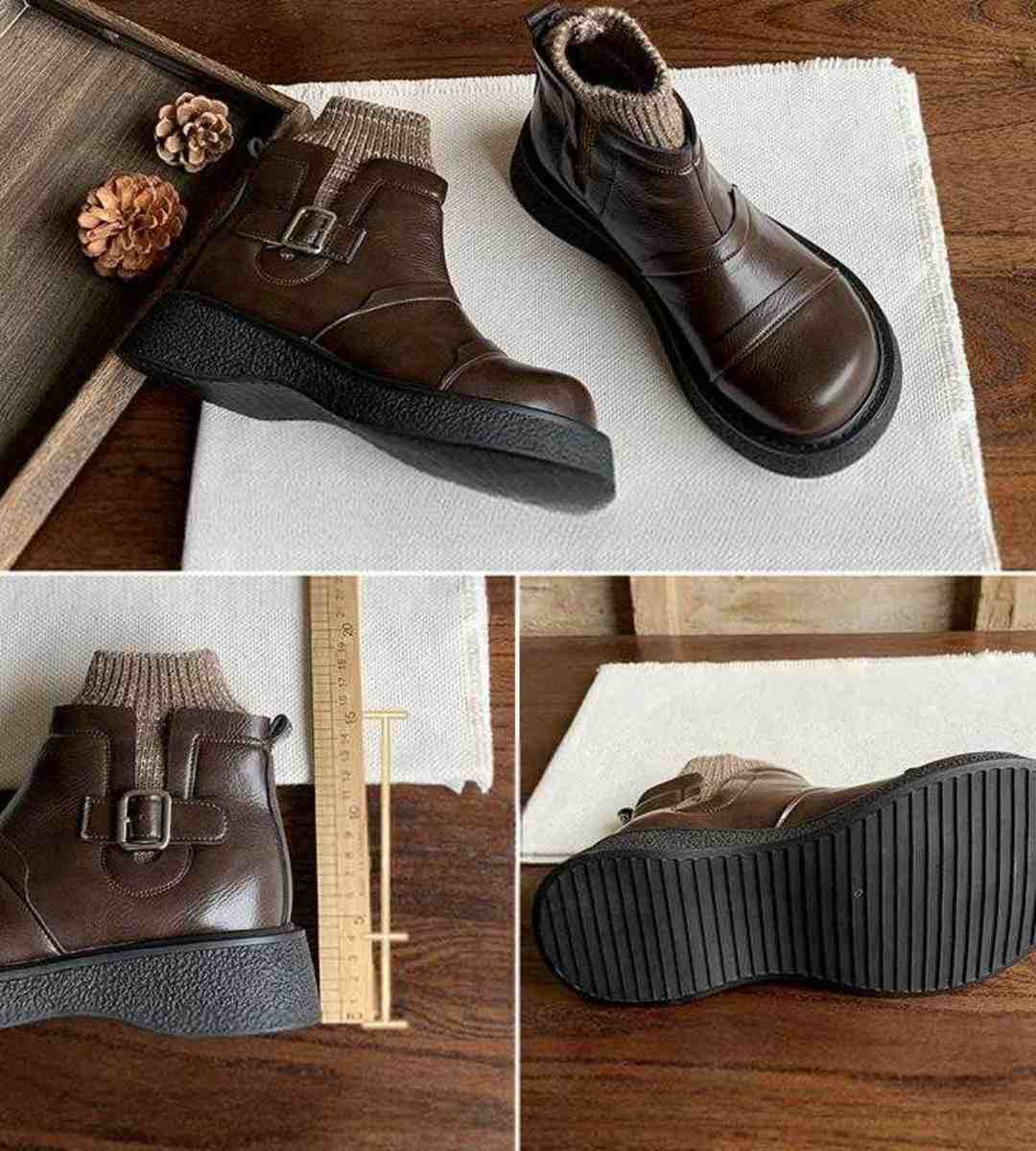 Winter Women's Round-toe Platform Short Calf Boots with Lining and Socks for Warmth