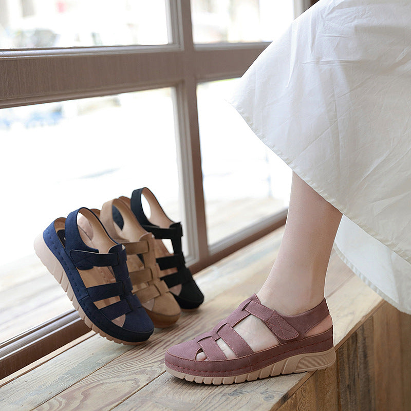 Retro Sandals Women's Outsole Light Free-Rider Line Casual Wedge Closed Toe Shoes