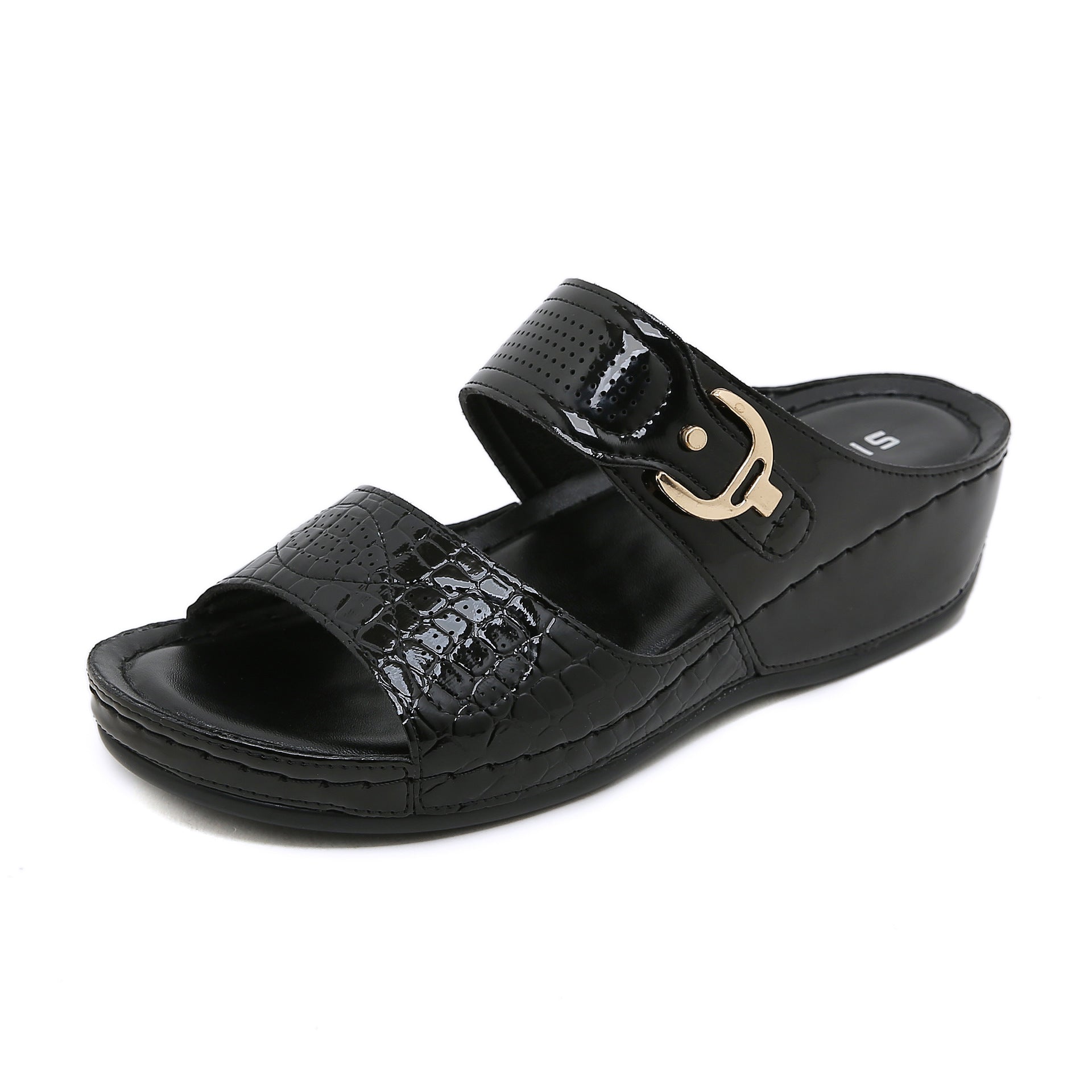 Non-Slip Bottom Women's Shoes Stitching Wedge Ethnic Flower plus Size Slippers Women
