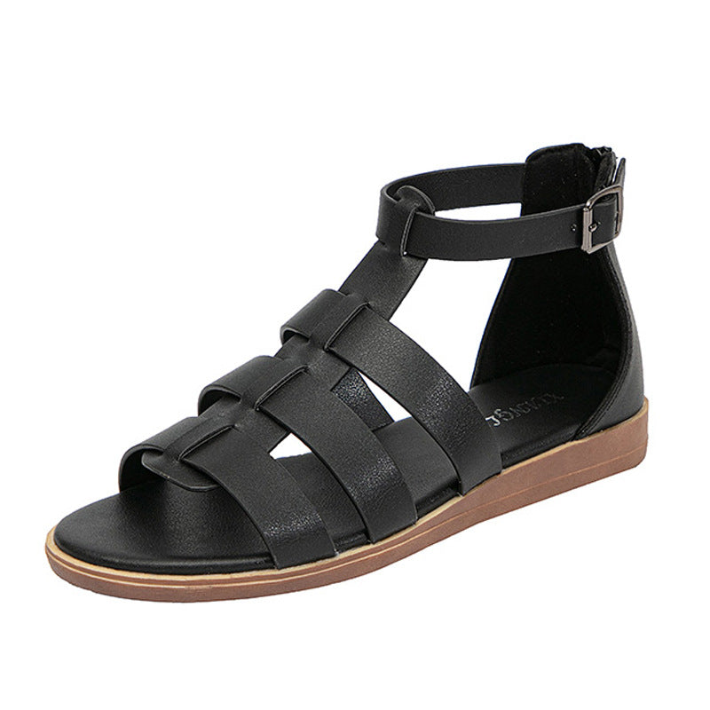 Simple Casual Roman Sandals Open Toe Heel Flat Sandals for Women