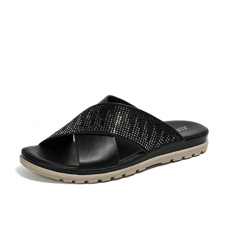 Flat Sandals Rhinestone Comfortable Flat Sandals for Women