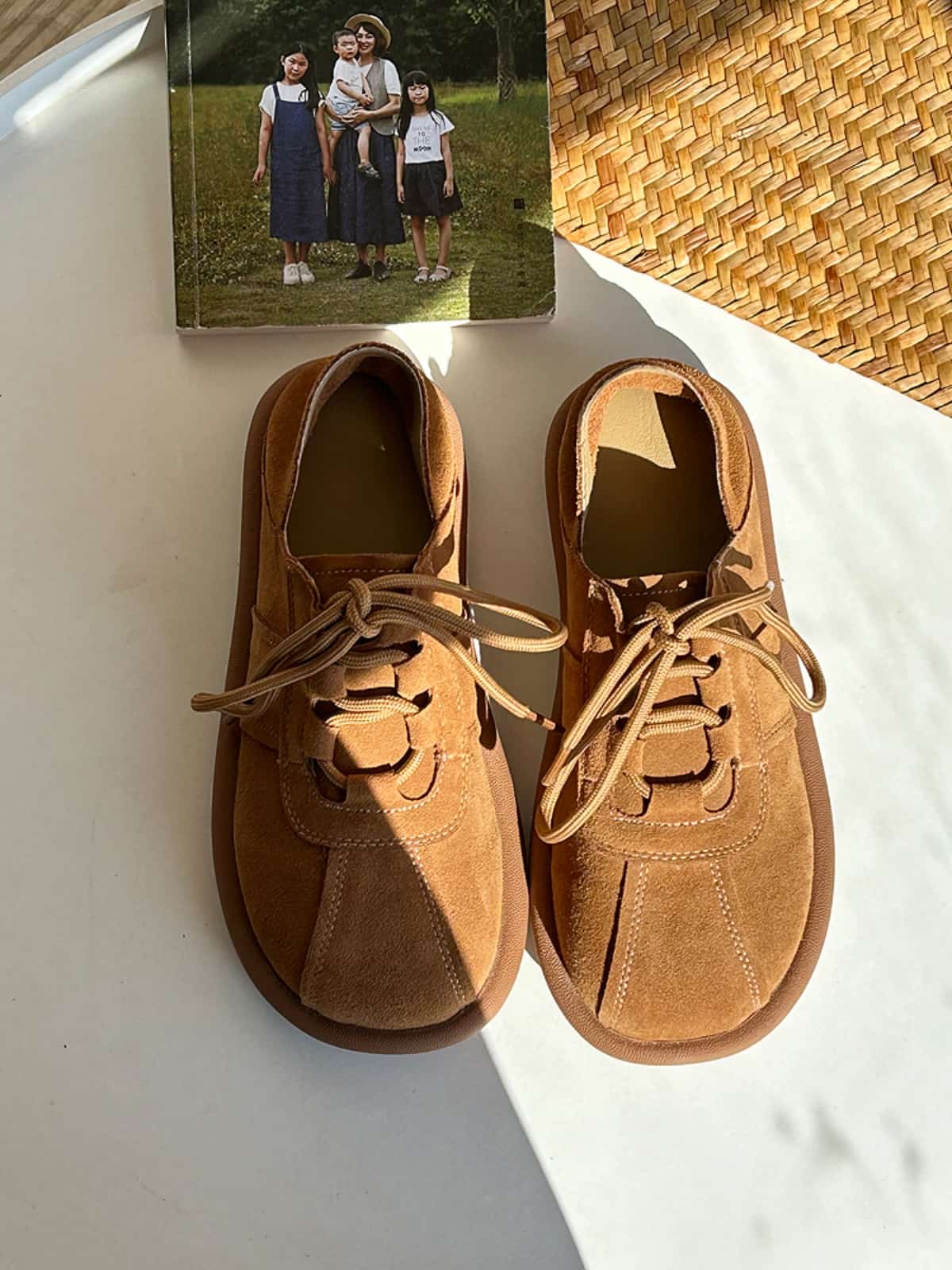 Leather round head lace-up flat shoes spring and summer new soft-soled comfortable single shoes
