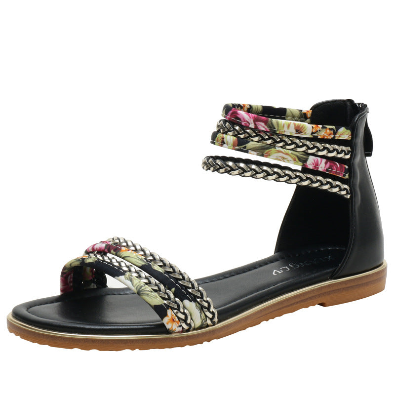 Flat Roman Style Shoes Women's Fashion Casual Sandals Holiday Travel Flower Cloth Beach