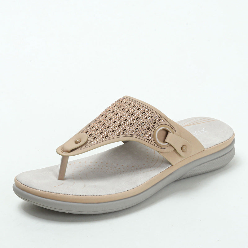 Outdoor Wear Platform Slippers Casual Seaside Rhinestone Beach Women's Split Toe Wedge Half Slippers