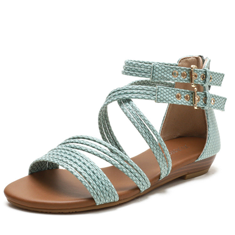 Wedge Sandals Women's European and American Open Toe Women's Shoes Thick Bottom Soft Bottom Cross Roman Sandals
