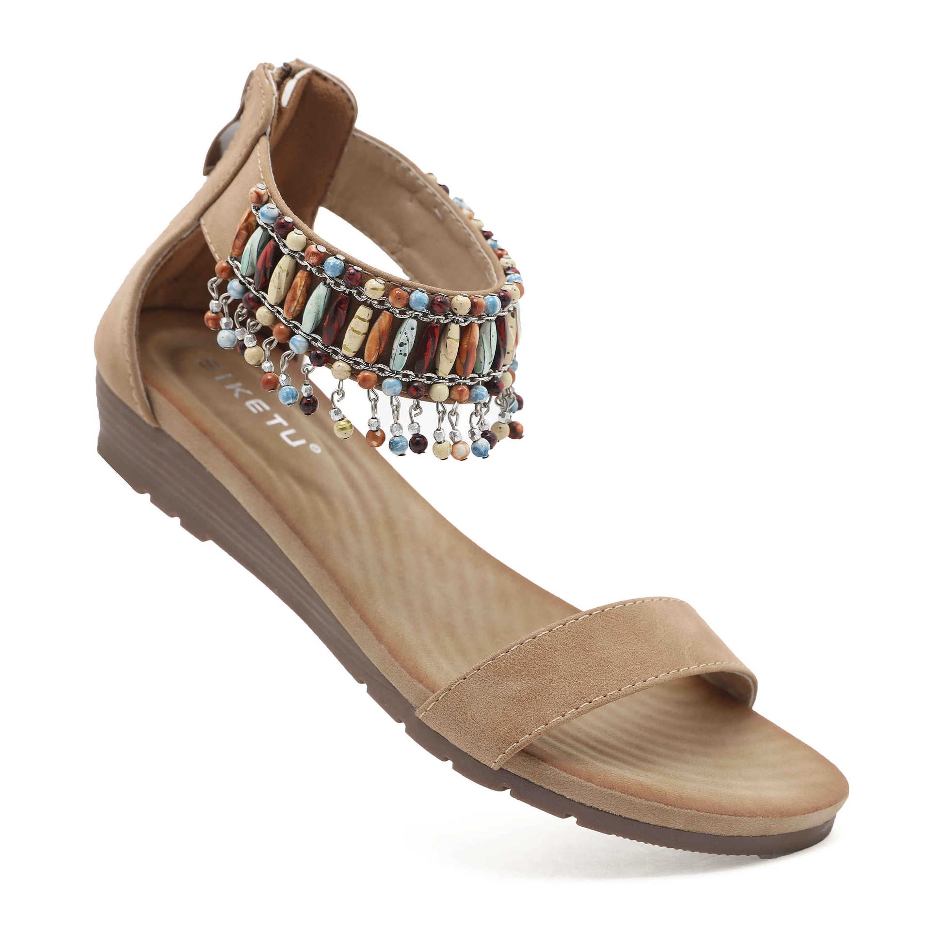 8150-1 Women's Bohemian Style Beaded Comfortable round Toe Seaside Vacation Large Size Sandals