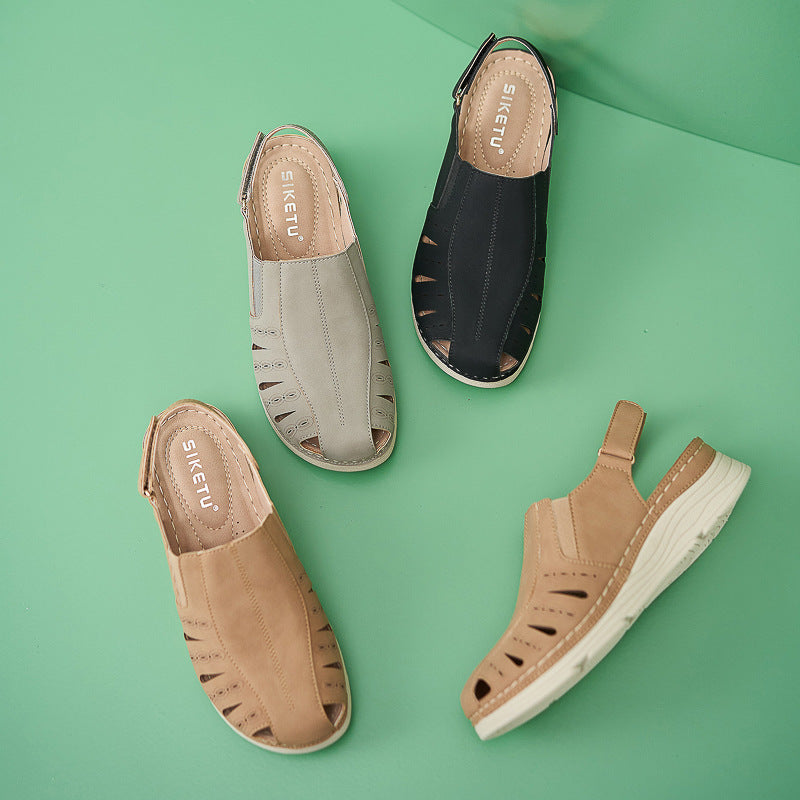 Autumn Sandals Women's Wedge Stitching Light Closed Toe Hollow Large Size Sandals