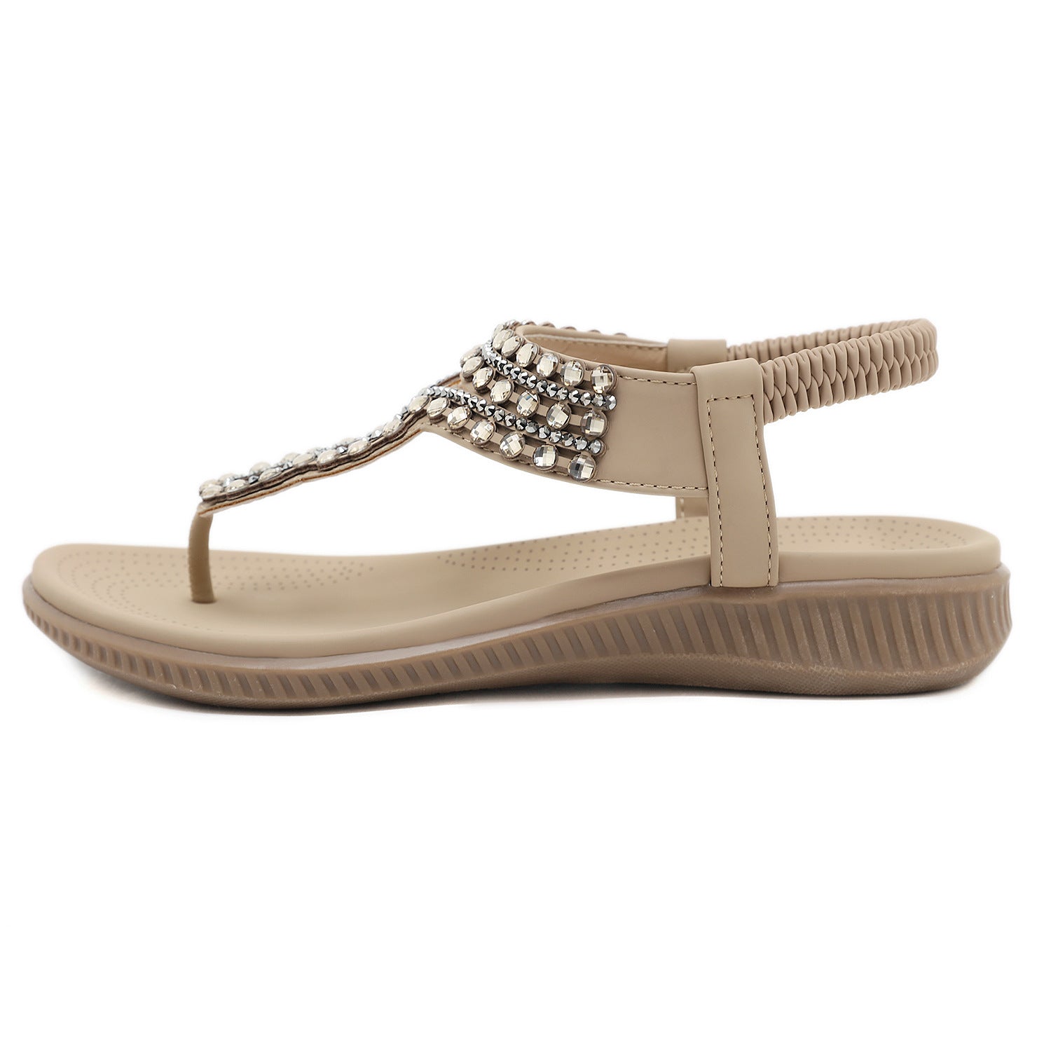 Sandals Bohemian Rhinestone Comfortable round Toe Seaside Holiday Large Size Shoes | Flat Sandals