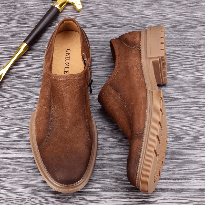 Spring and Autumn Breathable Leather Soft Leather Soft Sole Casual Leather Shoes Zipper Men's Single Shoes