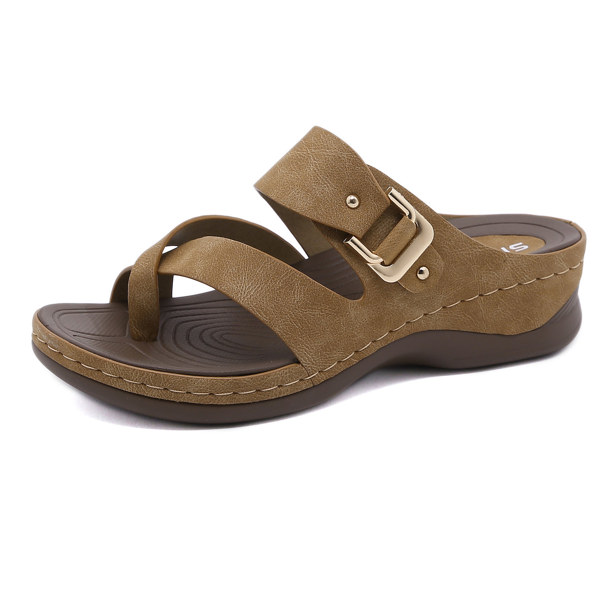 Fashion Sandals Women's Sewing Line Casual Wedge Metal Large Size Slippers Women