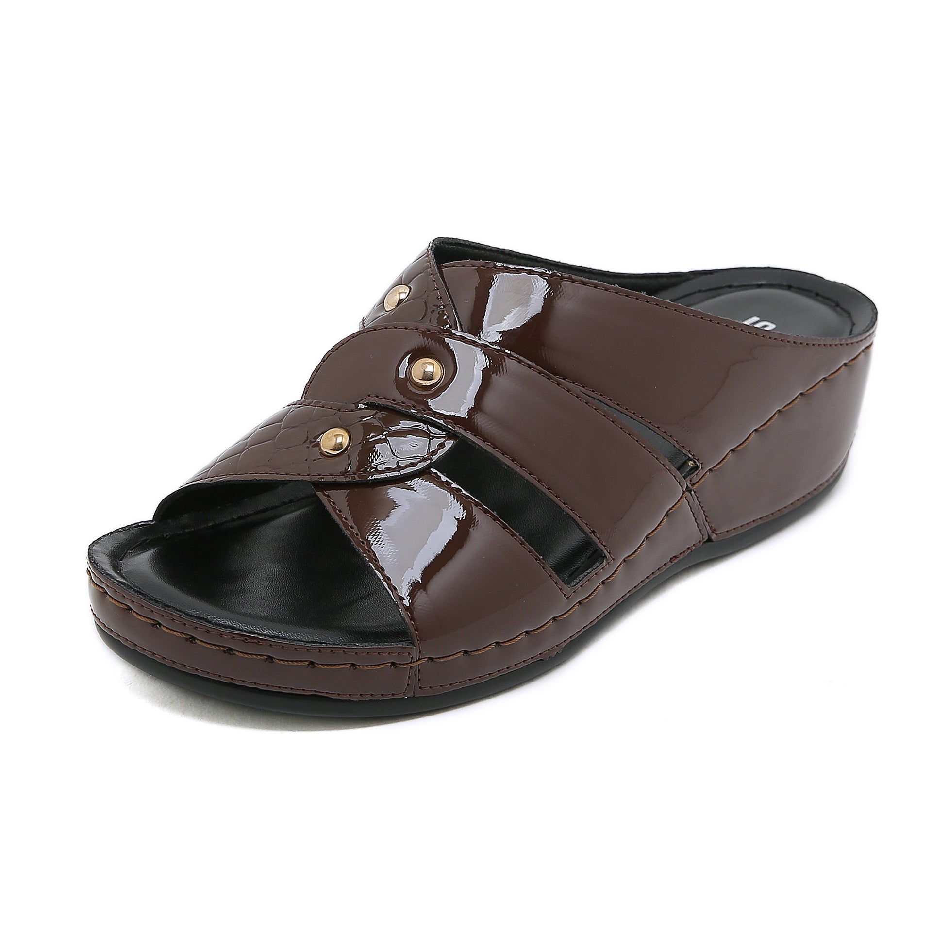 Non-Slip Bottom Women's Shoes Stitching Wedge Ethnic Flower plus Size Slippers Women