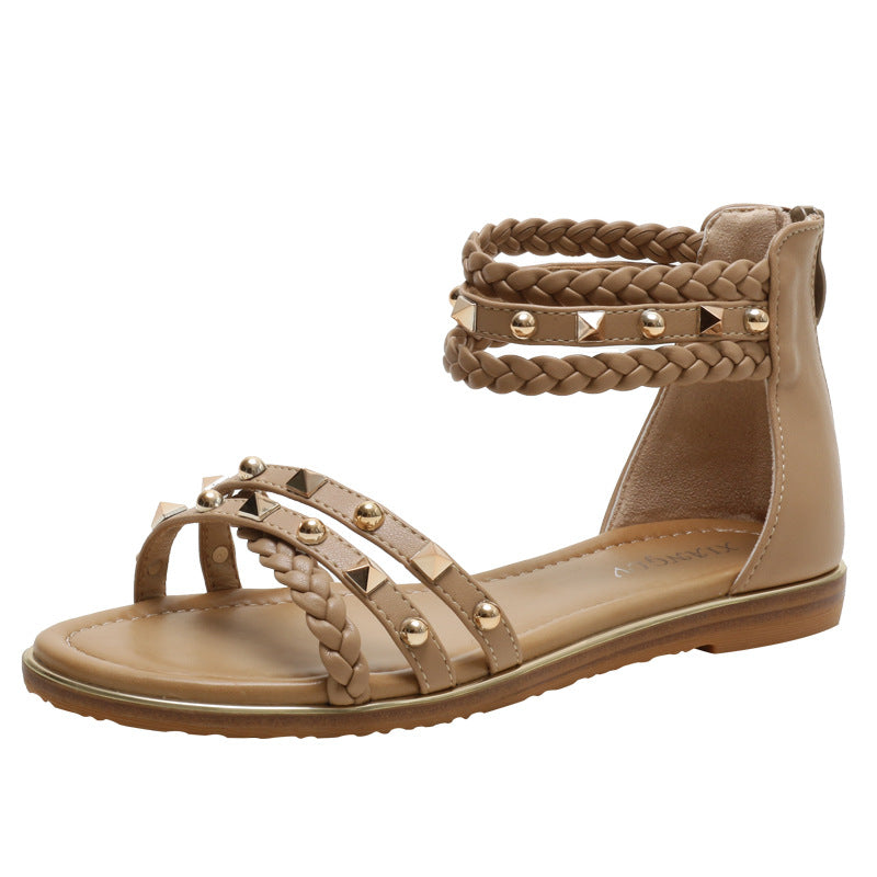 Women's Flat Sandals Fashion Rivets Roman Shoes
