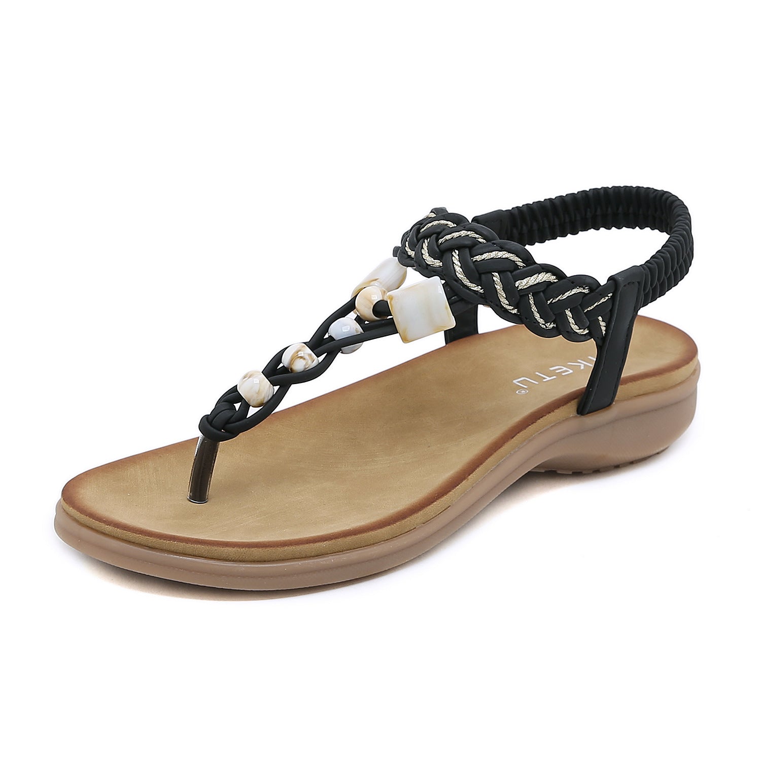Sandals Bohemian Rhinestone Comfortable round Toe Seaside Holiday Large Size Shoes | Flat Sandals