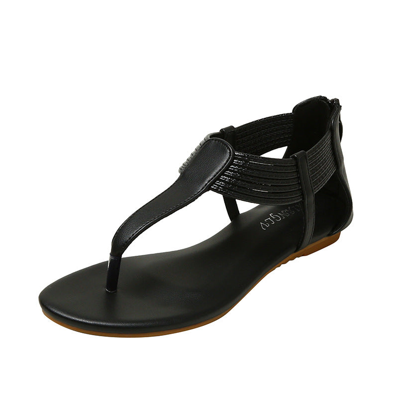 Women's Flip-Flops Summer Casual Weaving Color Matching Outdoor Non-Slip Flat-Heeled Beach Shoes