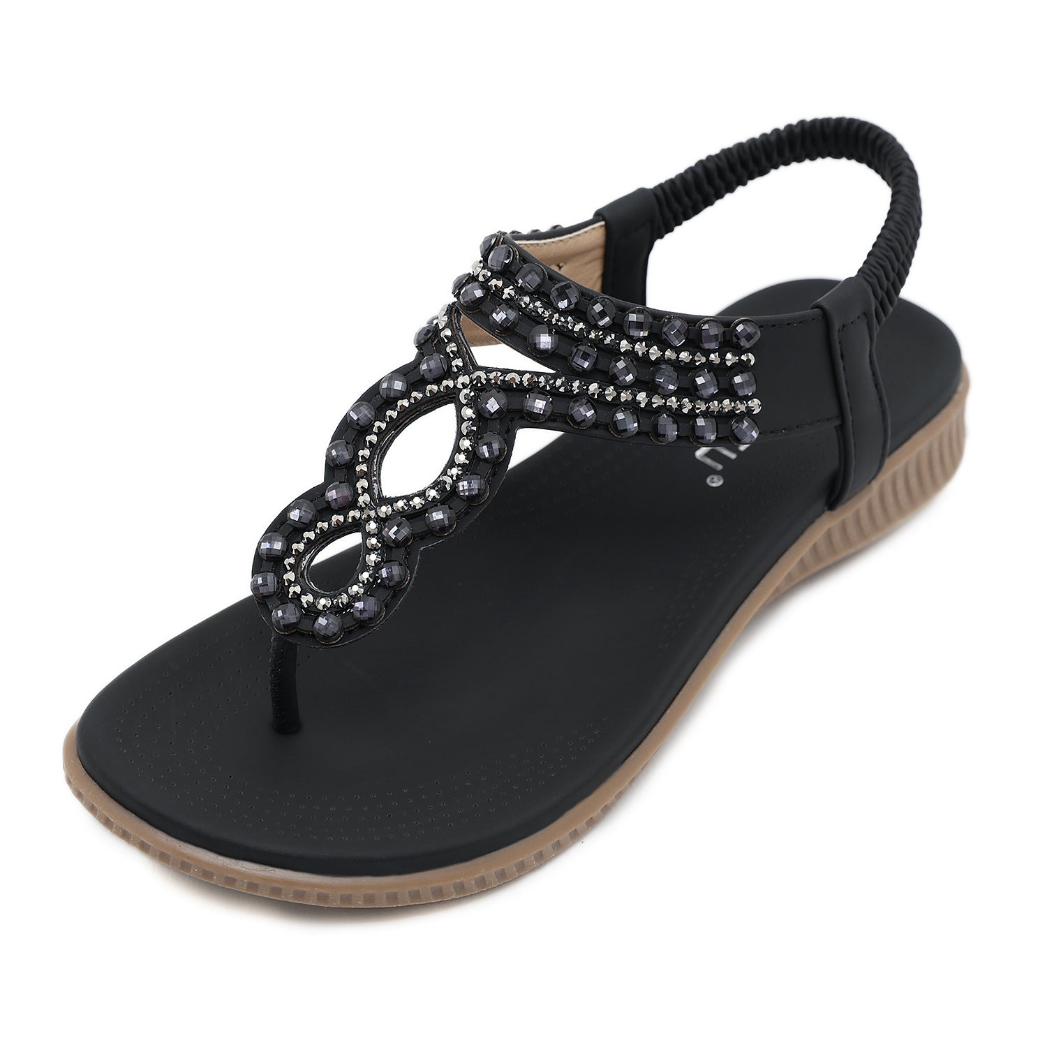 Sandals Bohemian Rhinestone Comfortable round Toe Seaside Holiday Large Size Shoes | Flat Sandals