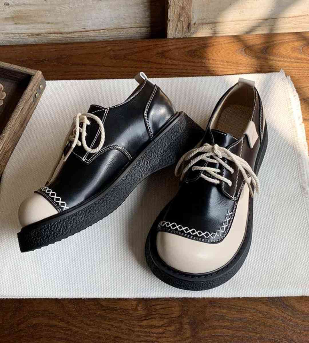 Spring Chunky Leather Shoes Retro Colorful Platform Flats