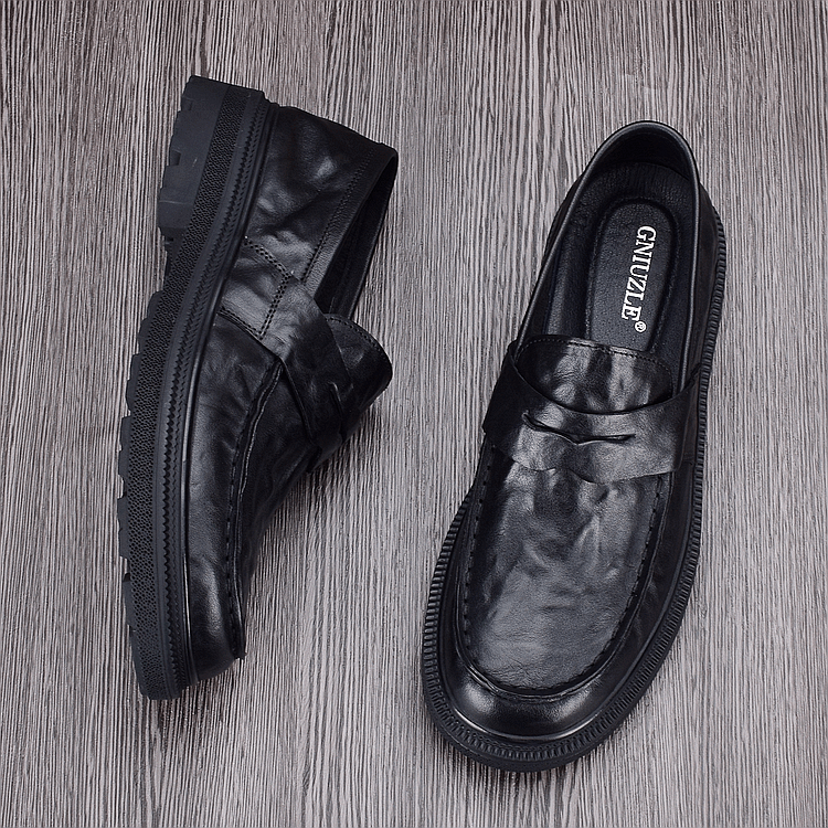 Business men's casual leather shoes, genuine leather autumn new products, breathable platform trend, lazy people pedal loafers