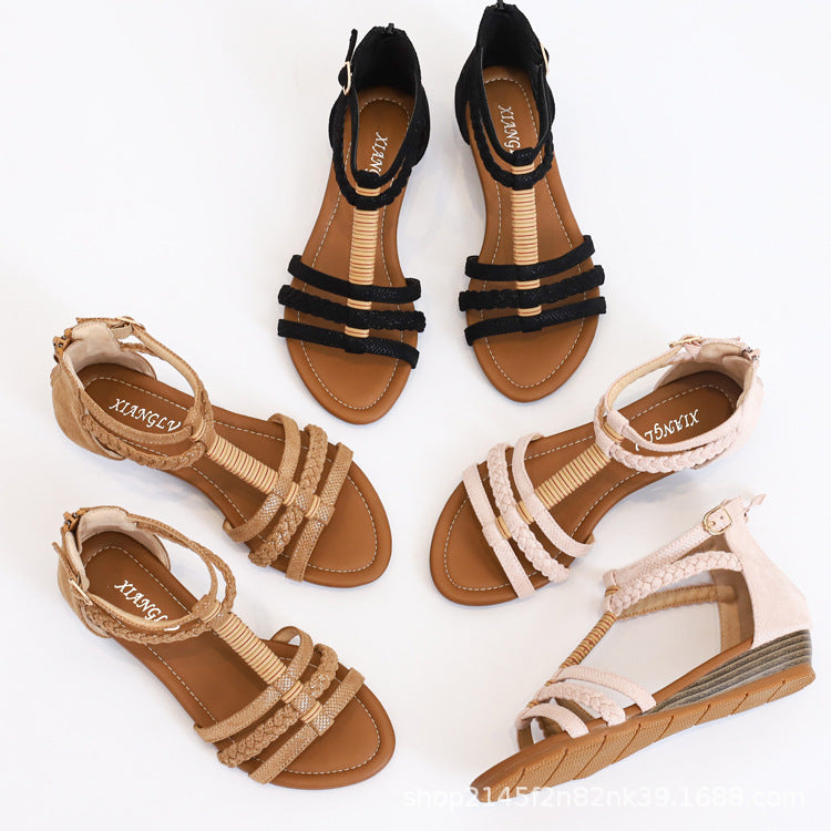 [Sold out on Short in Size Clearance] Wedge Sandals Women's Summer Mid Heel Roman Shoes Fashion Beach Shoes