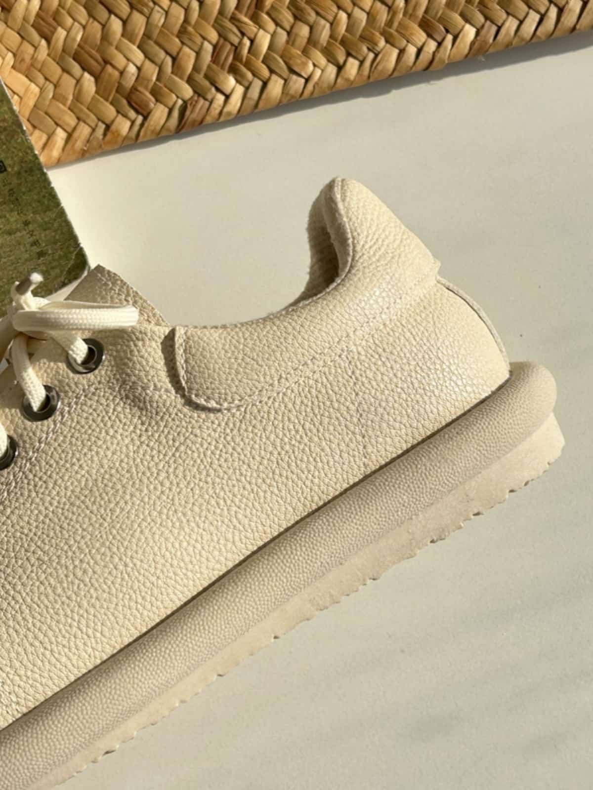 Round head lace-up flat-soled single shoes spring cream shell head comfortable soft-soled shoes
