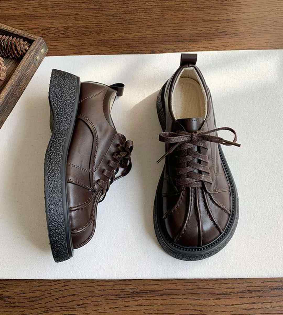 Spring Vintage Shell Toe Leather Thick Sole Shoes Retro