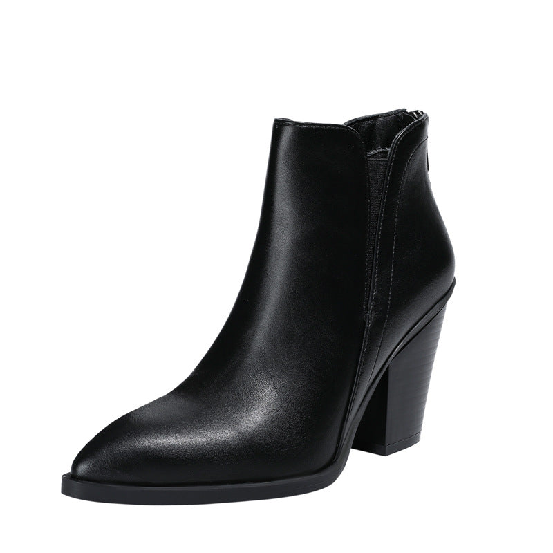 Chunky Heel Martin Boots Winter Slimming Ankle Boots Back Zipper Non-Slip Female Boots