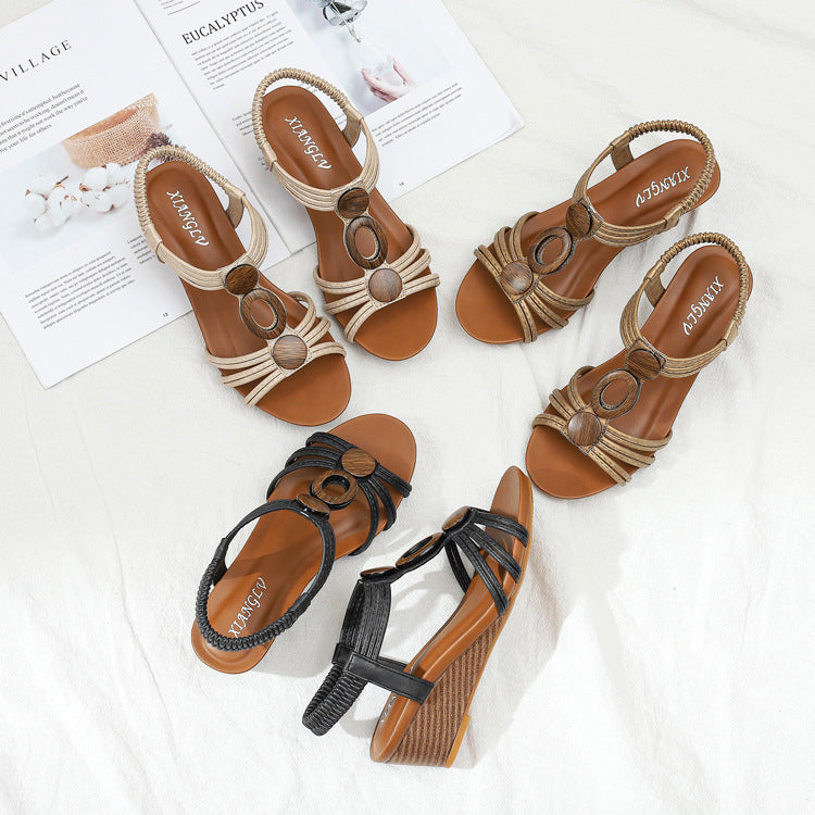 Wedge Sandals Women's Platform Women's Summer Casual Soft Bottom Mom Shoes plus Size Retro Roman Style Shoes