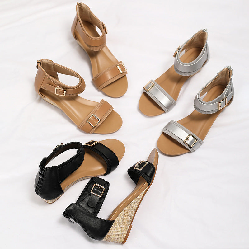Women's One-Strap Sandals Bohemian Roman Back Zipper Wedge Roman Shoes