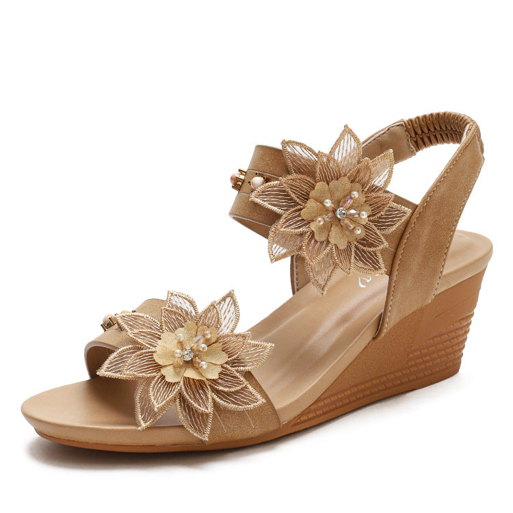 Bohemia Roman Shoes with Mid-High Wedge Sandals for Women Comfortable Mom Shoes