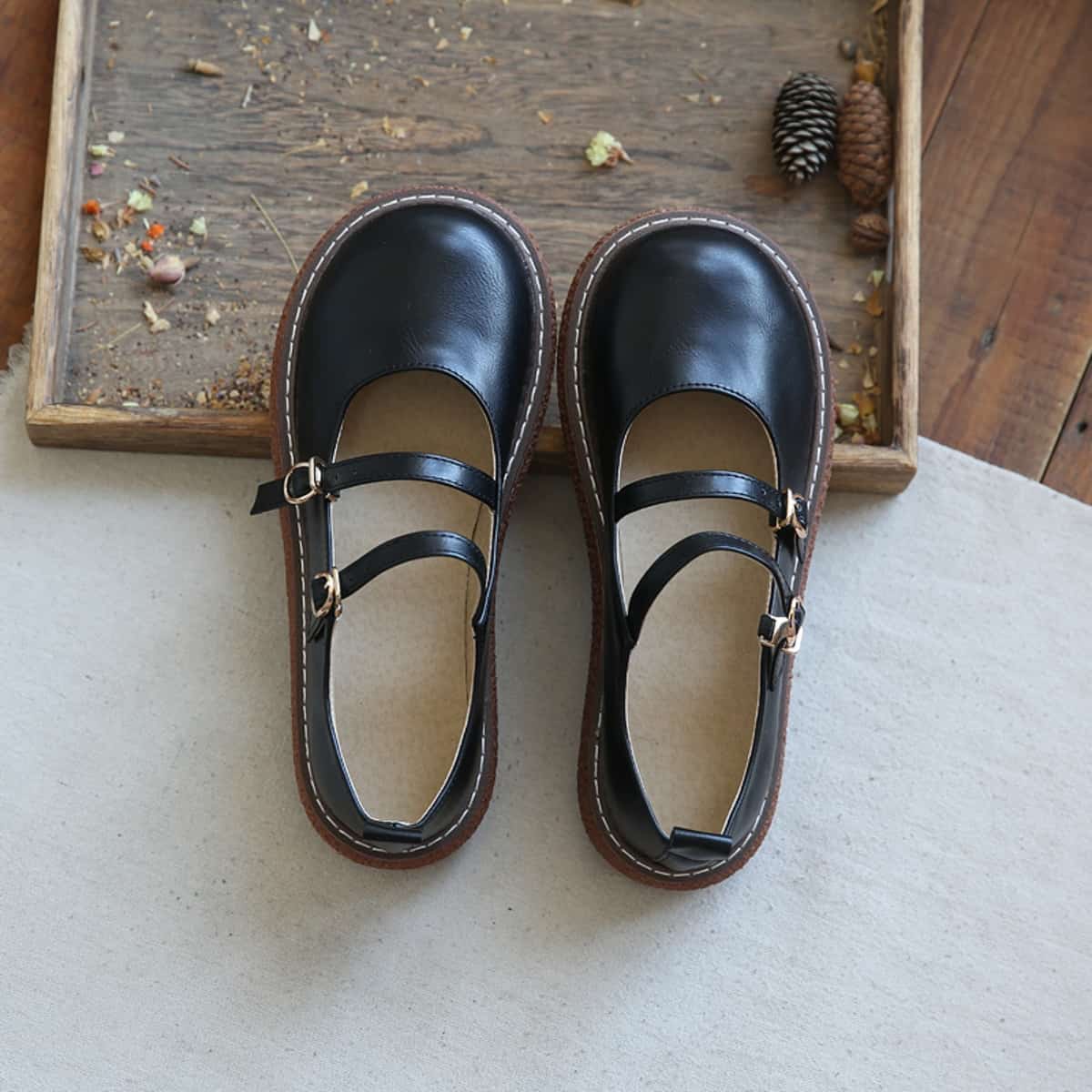 Round head platform big head shoes college style versatile word belt Mary Jane shoes sandals women spring and summer