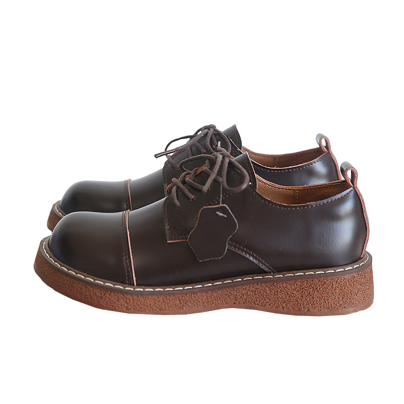 Leather round head lace-up platform big head shoes small leather shoes single shoes women's autumn