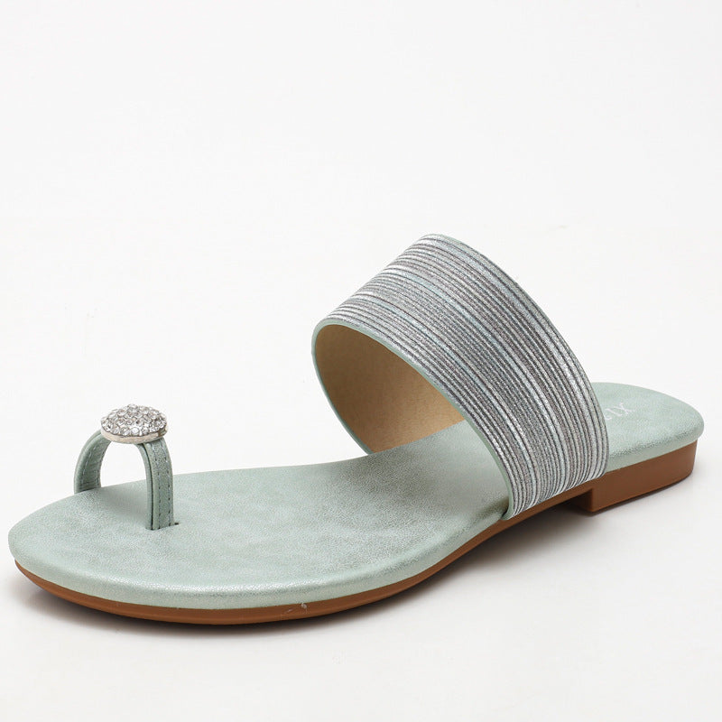 Flat Sandals Women's Comfortable Soft Bottom Rhinestone Slippers Outer Wear Fashion Lazybones Beach Slippers plus Size