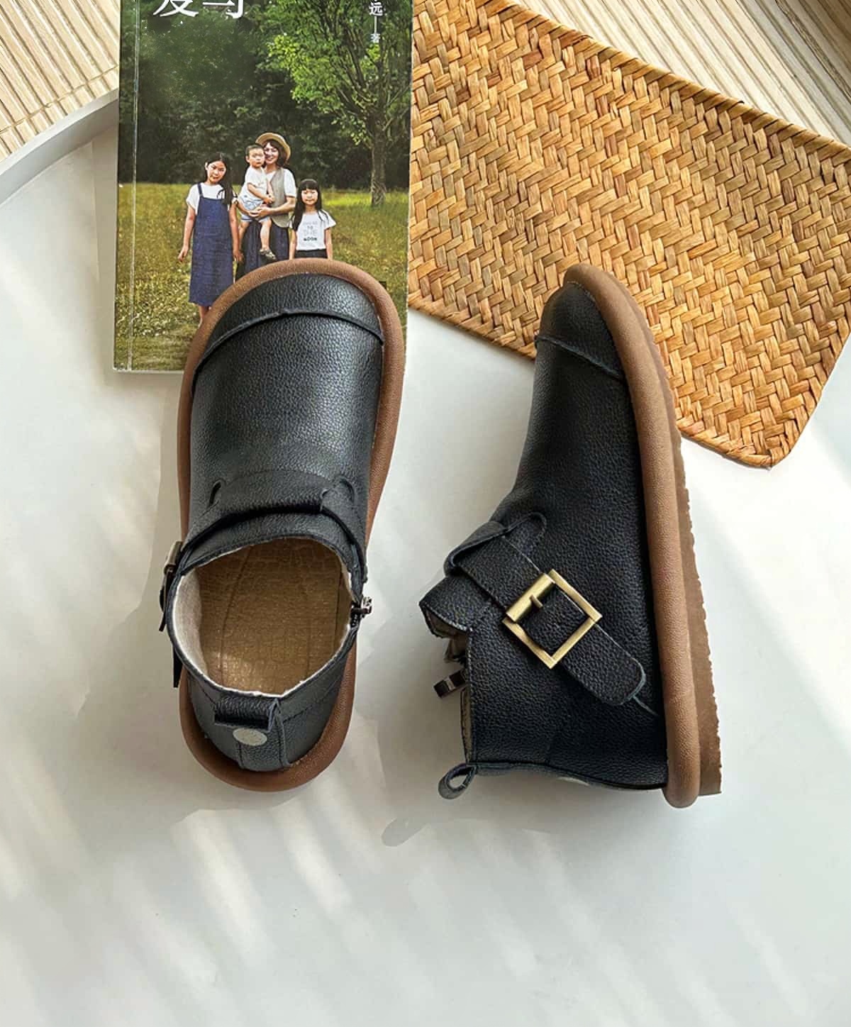 Round head flat bottom short boots new belt buckle fashionable soft sole boots