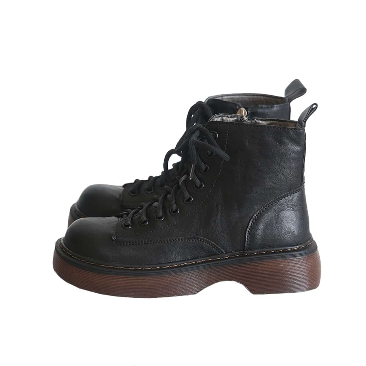 Round head lace-up thick-soled Martin boots black classic handsome locomotive boots short boots women