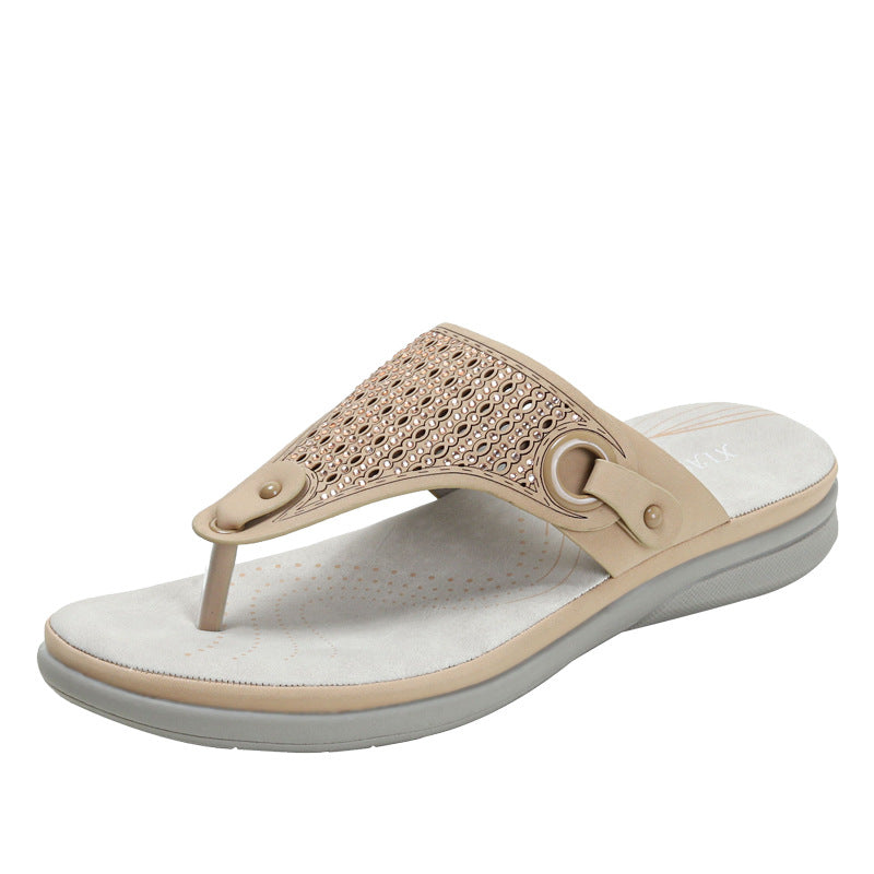 Outdoor Wear Platform Slippers Casual Seaside Rhinestone Beach Women's Split Toe Wedge Half Slippers