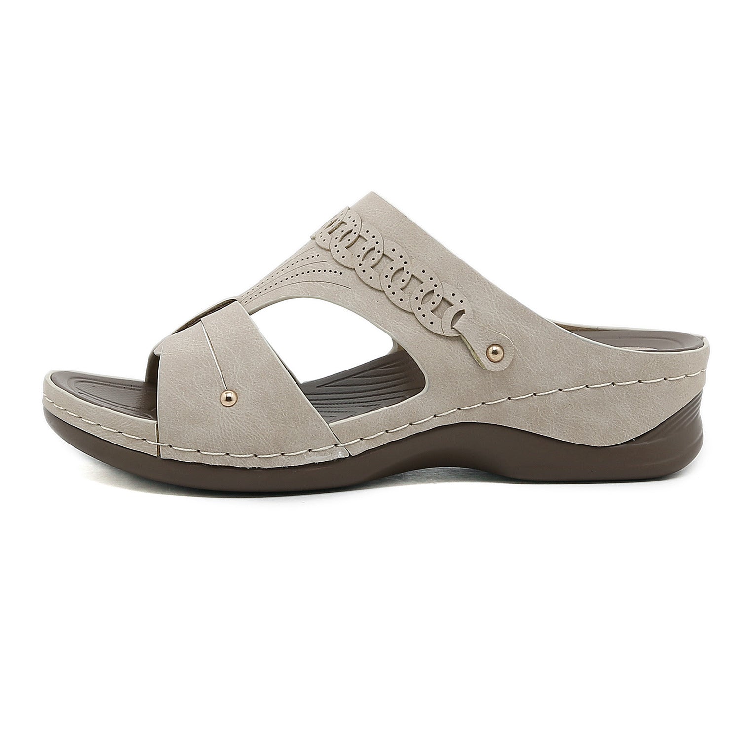 605-9 Women's Shoes Stitching Casual Wedge Metal Large Size Slippers Women