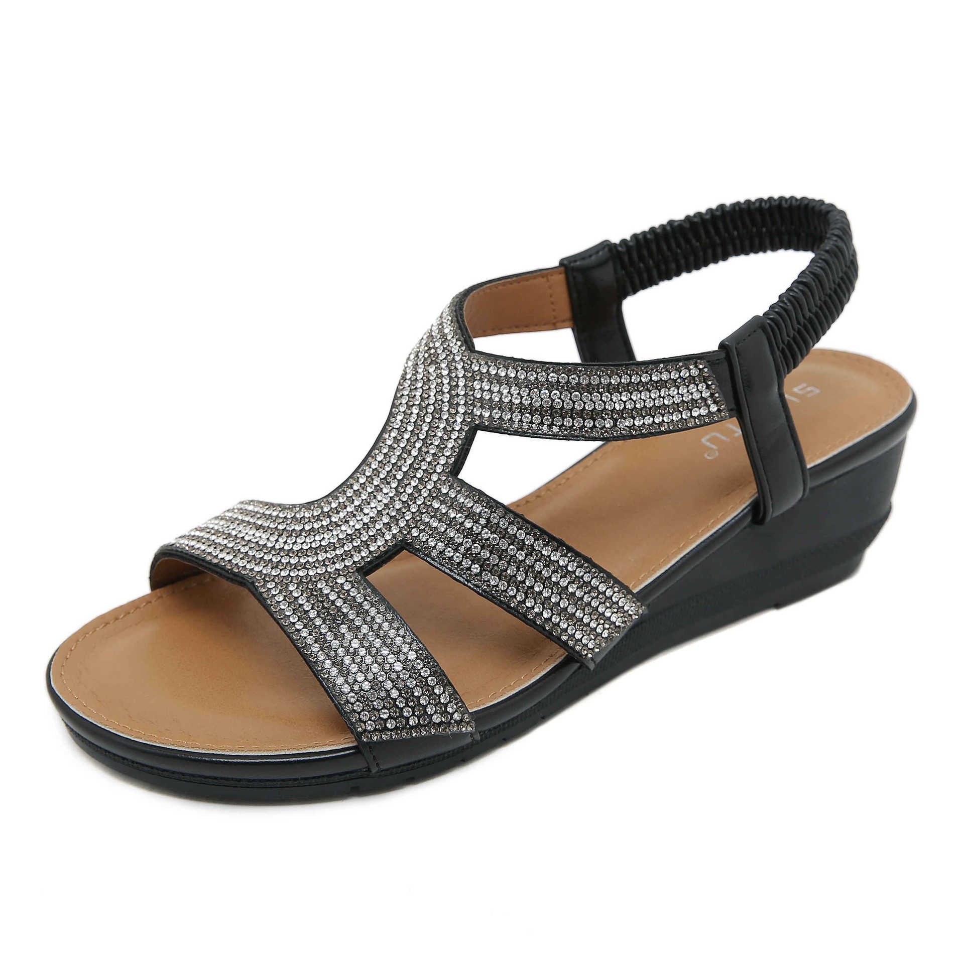 BY1729-3 Rhinestone Fashion Wedge Non-Slip Wedge Commuter Sandals for Women
