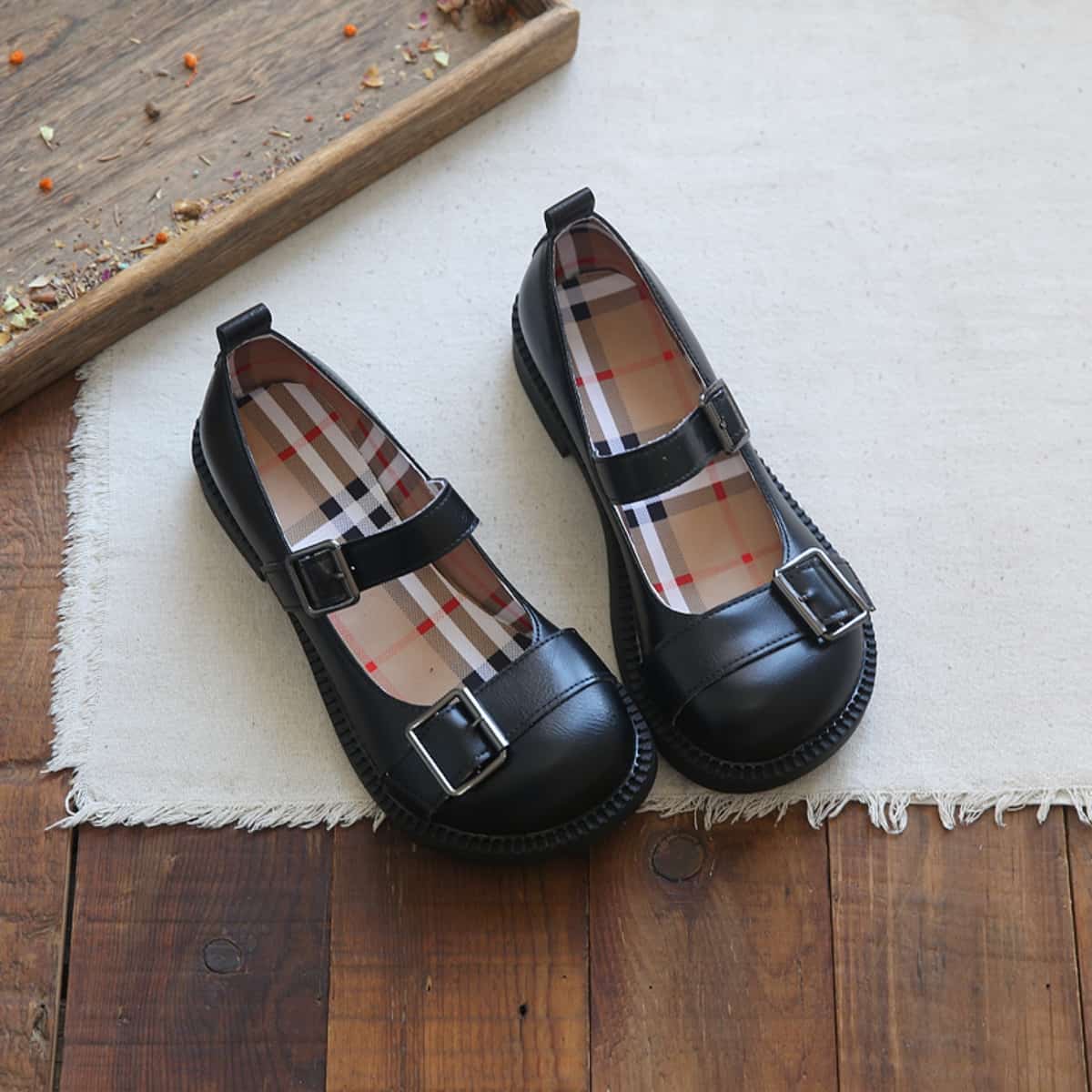 Glossy Baotou Flat Shoes Academy Style Small Leather Shoes French Medium Heel Big Head Sandals Women