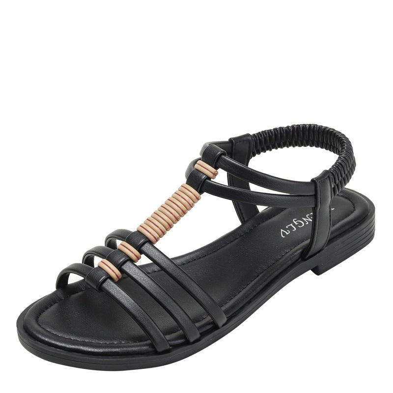 Roman Sandals Bohemian Retro Hollow Flat Bottom Comfort Travel Beach Shoes