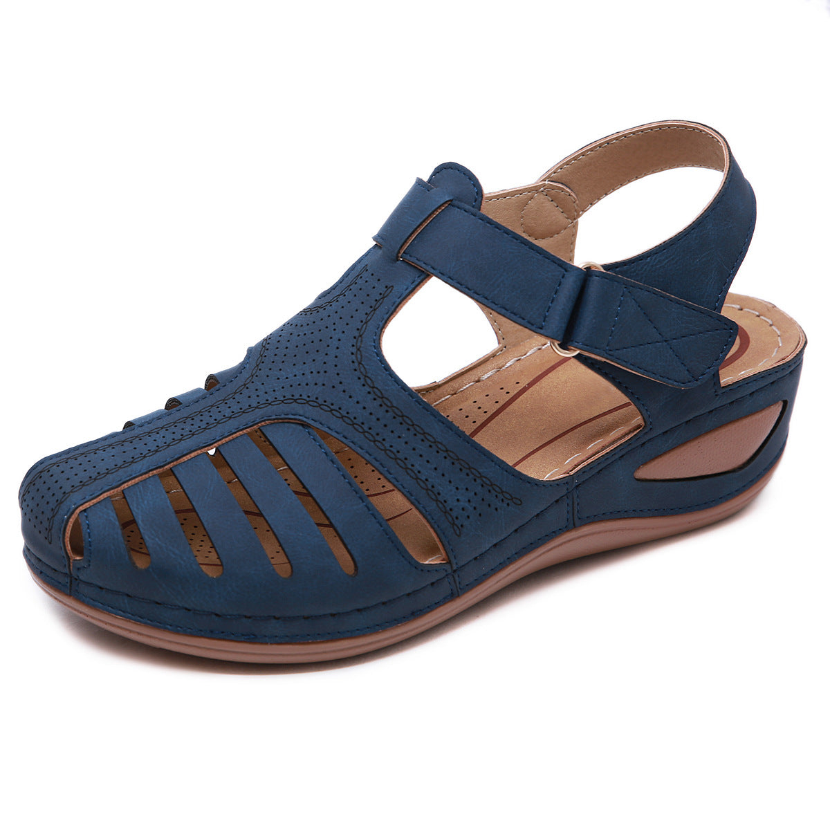 Retro Sandals Women's Stitching Adhesive Wedge Closed Toe Sandals