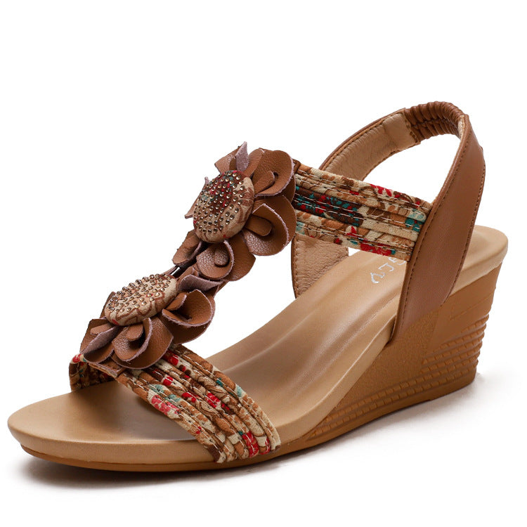 Women's Sandals European and American Leisure Fashion Strap Mid-High Wedge Sandals Female Mom Shoes