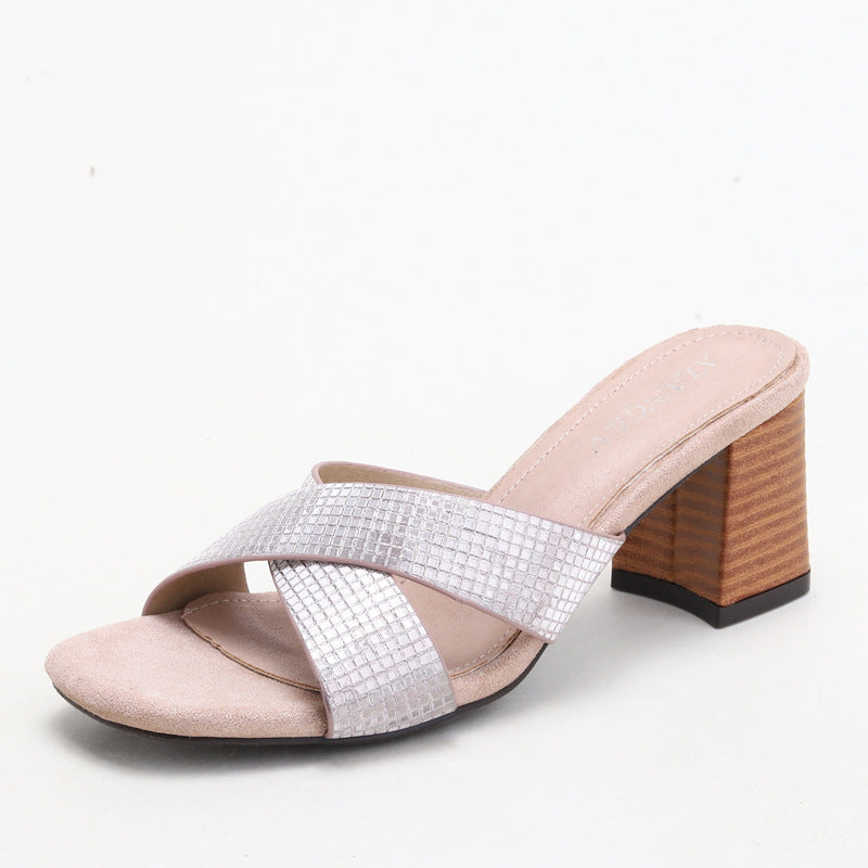 Women's Outdoor Slippers Elegant French Style Sandals Chunky Heel