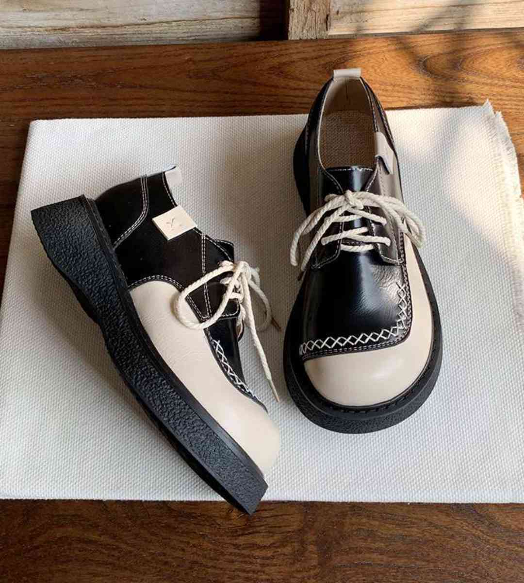 Spring Chunky Leather Shoes Retro Colorful Platform Flats