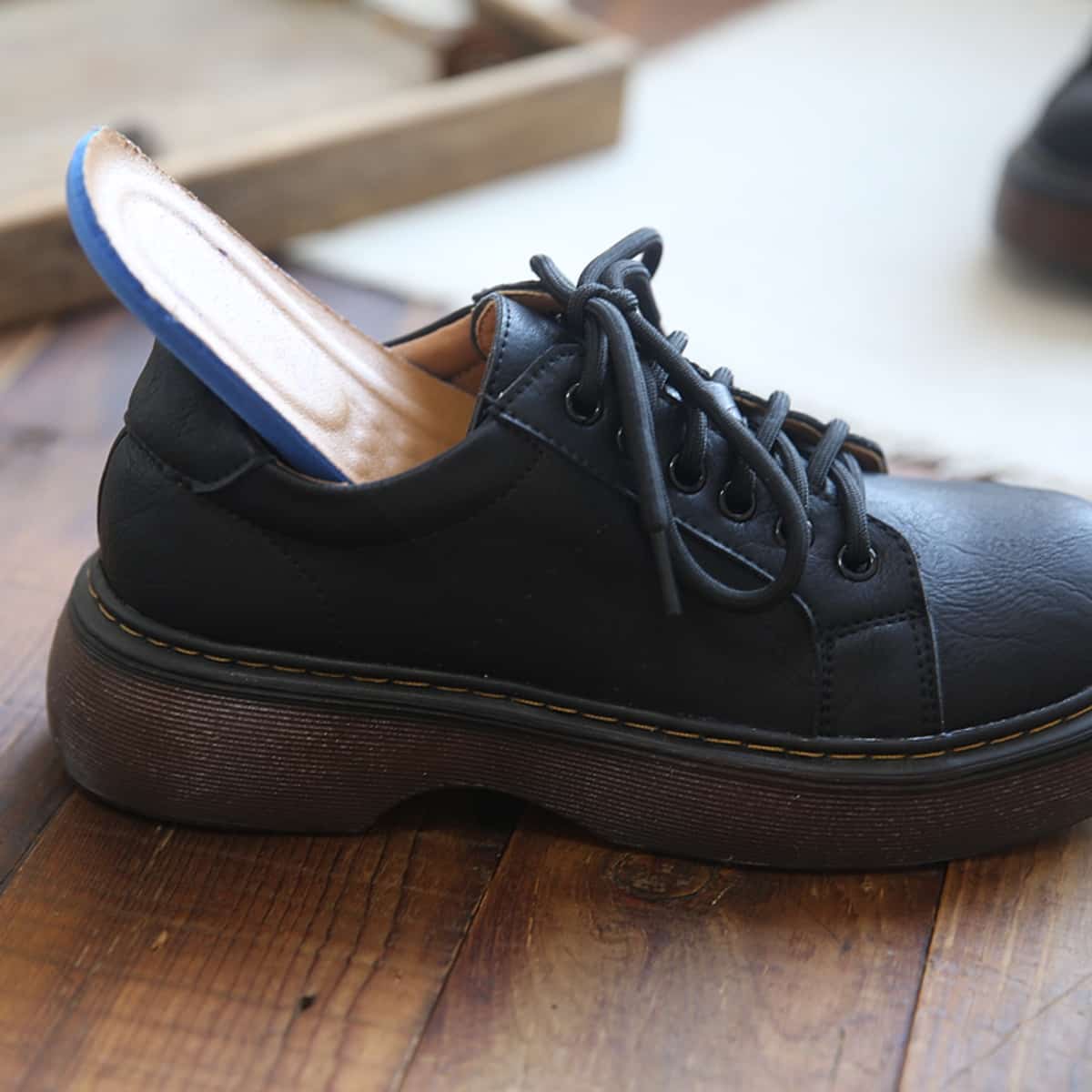 Round head lace-up platform single shoes spring new college style versatile black height-increasing small leather shoes women