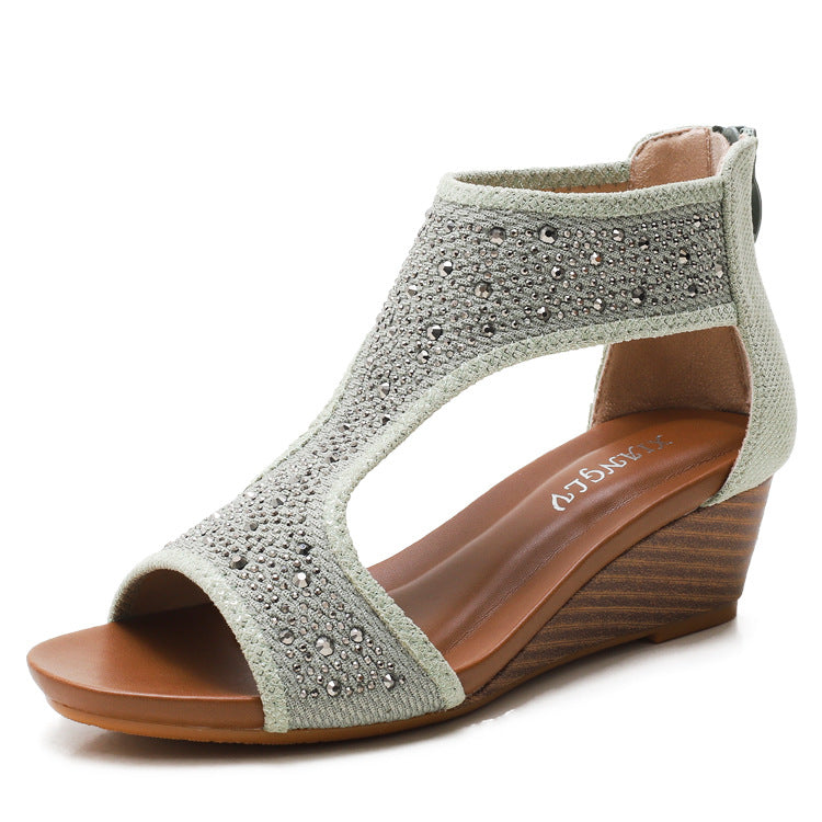 Back Zipper Wedge Sandals Platform Tide Bohemian Beach Shoes
