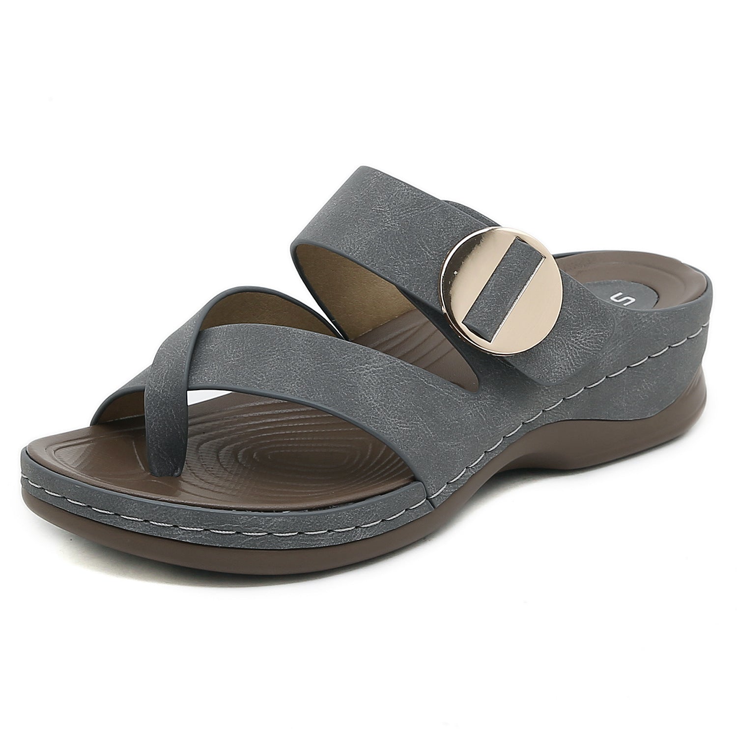 605-7 Women's Shoes Stitching Casual Wedge Metal Large Size Slippers Women