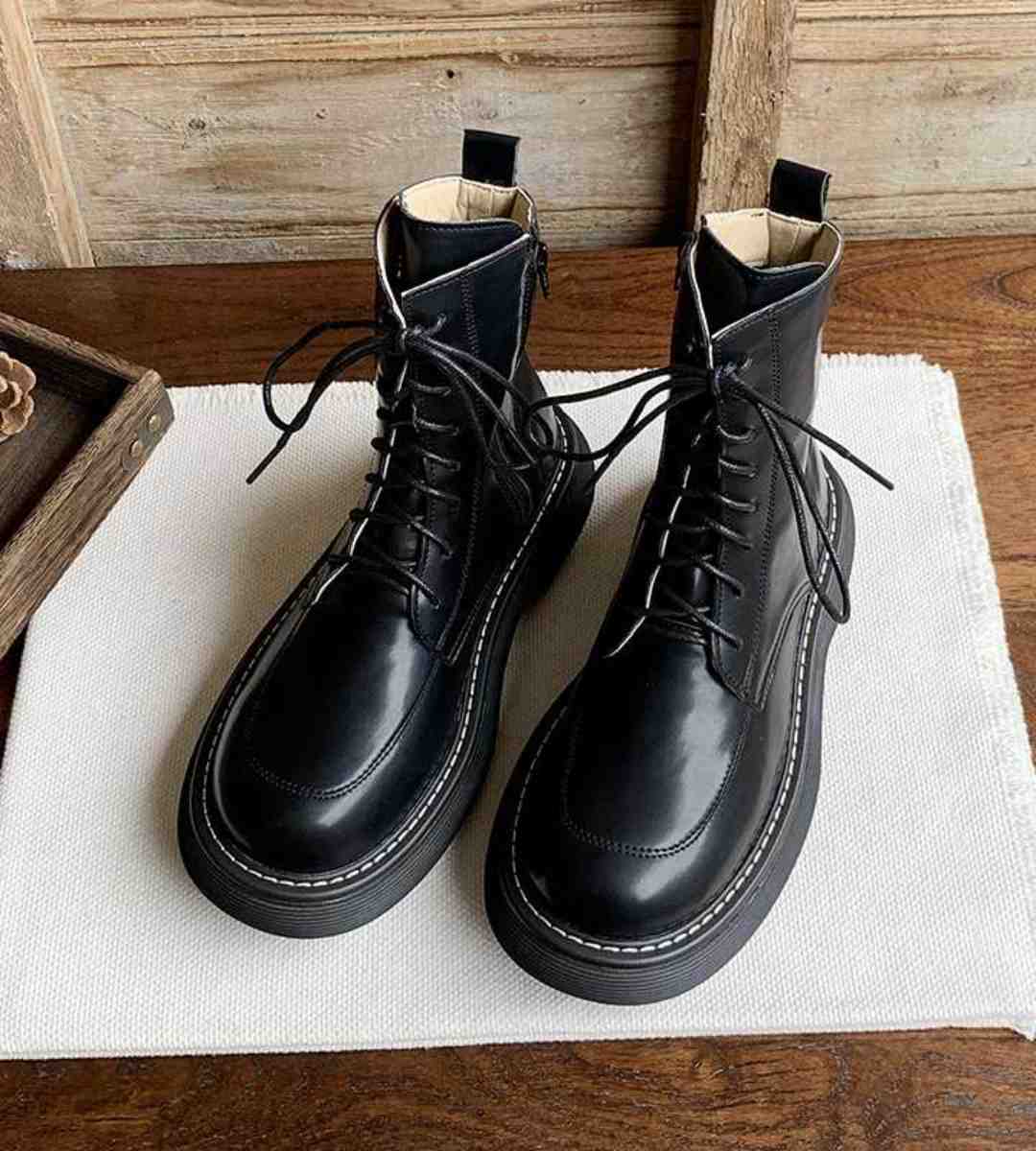 Winter Platform Martin Boots Fleece Avocado Green Stylish